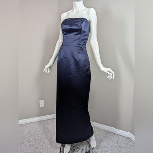 Catherine Regehr Navy Satin Strapless Evening Gown Structured Formal Dress